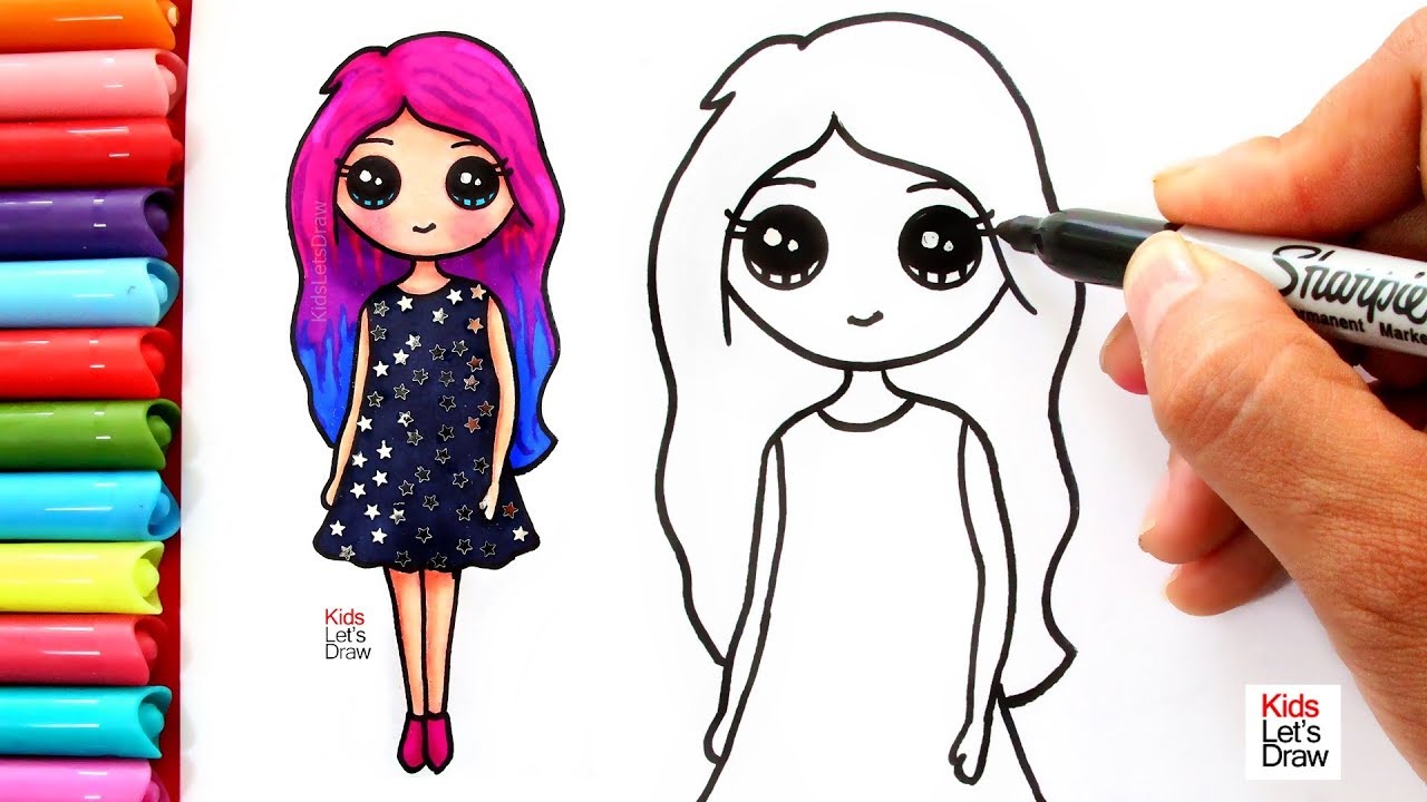 Aprende a dibujar una CHICA KAWAII con Cabello de Colores y Vestido de  Estrellas Glitter - thptnganamst.edu.vn