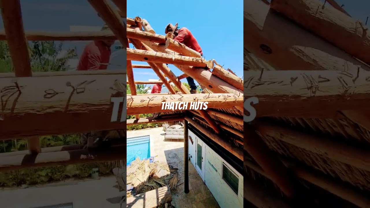Tiki Hut Re-thatching 12x13 Delray Beach Florida -Tiki hut contractors Thatch Huts Contact us Today