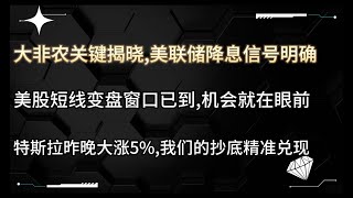 大非农关键揭晓，美联储降息信号明确，美股短线变盘窗口已到，机会就在眼前，特斯拉昨晚大涨5%，我们的抄底精准兑现#美股 #美股投资 #纳斯达克 #非农数据 #美联储 #特斯拉 #英伟达  #股海探报