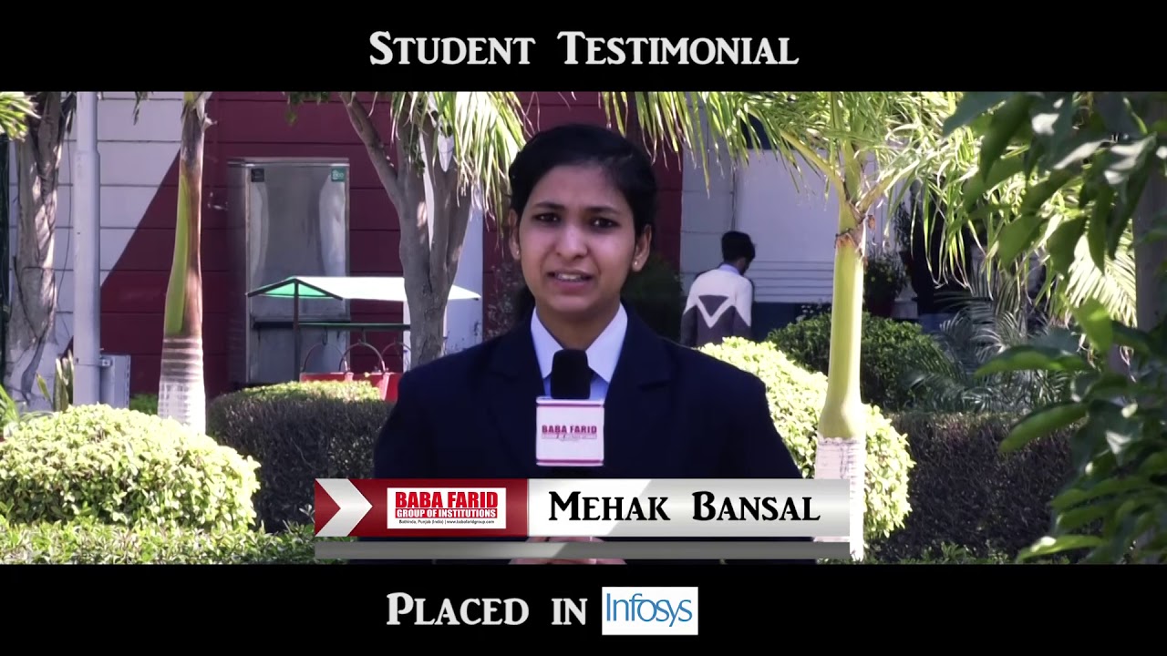 Mehak Bansal  Placed in Infosys  Student Testimonial  BFGI