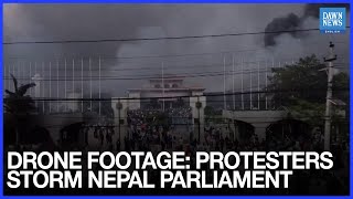 Drone Footage Shows Protesters, Smoke Rising from Nepal Parliament | Dawn News English