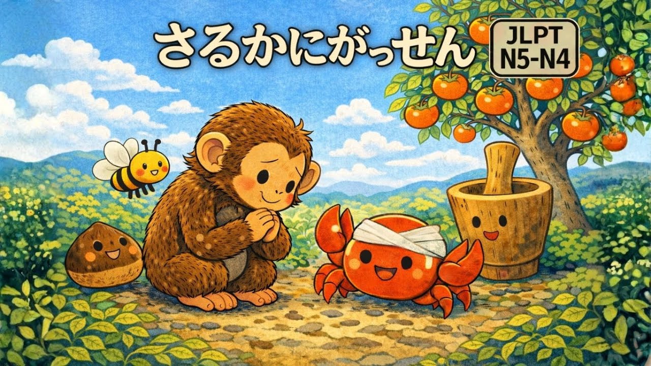 The Monkey and the Crab 🌙 | さるかにがっせん - Easy Japanese