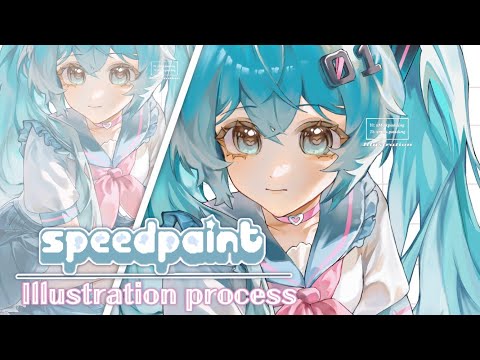 𐙚⋆.˚ Illustration process 05: Schoolgirl Miku // Ib: Yeej chan & ccroquette_ on twitter ~ 🎐 🍬