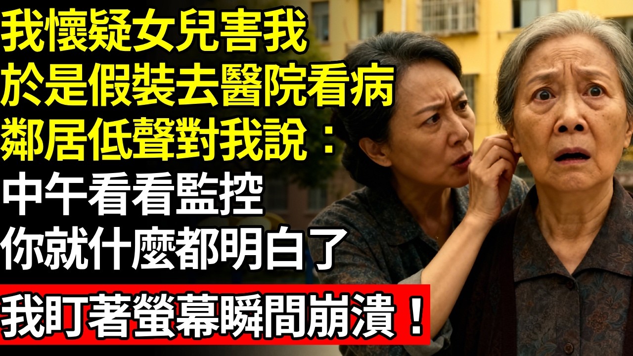 我懷疑女兒，於是假裝去醫院看病，鄰居低聲對我說：中午看看監控，你就什麼都明白了。我盯著螢幕瞬間崩潰！#養老#不孝子#人間家務#退休金