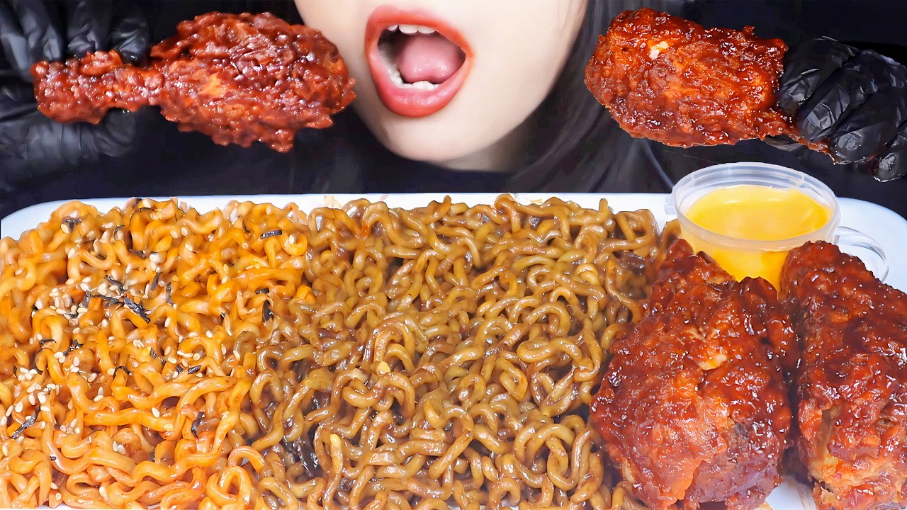 ASMR SPICY RICHEESE FIRE CHICKEN 🔥 + MIE SAMYANG + PALDO JJAJANGMYEON