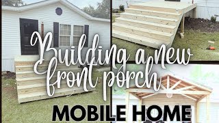 MOBILE HOME FRONT PORCH BUILD | Budget diy how to build a front porch step by step| Pt 1