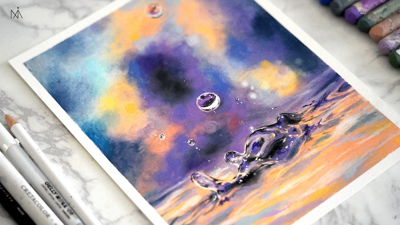 Oil pastel drawing ' Water Drop'  : '힐링영상' 크레파스/오일파스텔 물방울 풍경화 그리기 [NIA]