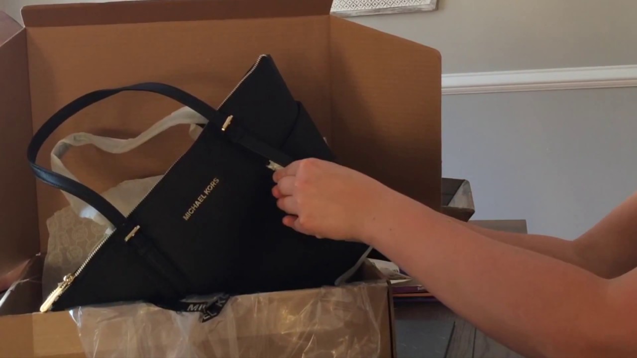 Michael Kors Jet Set Top-Zip Saffiano Leather Tote unboxing 