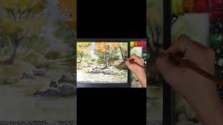 #shorts Landscape Watercolor - Forest Road ( color mixing) NAMIL ART  #howtodrawwatercolor