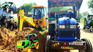 Jcb 3dx Machine Backhoe Loader Working Loading Mud in Trolley Eicher 380, Massey 241 Tractor । JCB