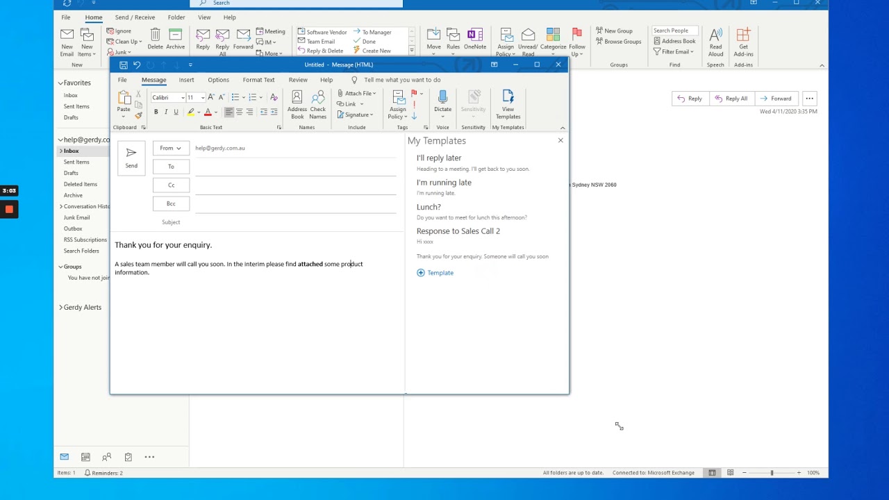 how to create outlook email from template email