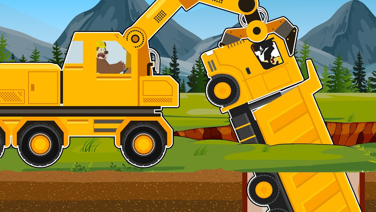 Excavator rescues Dump truck - Repairs broken pipe | The Bear Construction