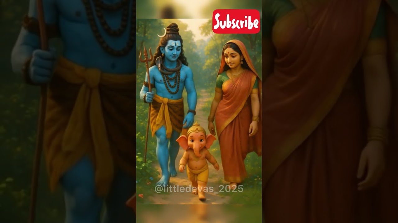 Baby Ganesha Walking with Shiva & Parvati | A Divine Family Walk in Nature 🙏🏻❤️