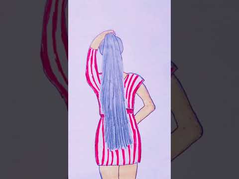 #girl drawing with long hair ,fashion dress #satisfying creative drawing shilpi art and drawing