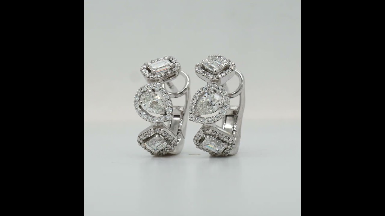 Cocktail Halo Diamond Earrings Pear And Emerald Cut Diamonds