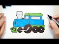 How to draw train,drawing cartoon coloring