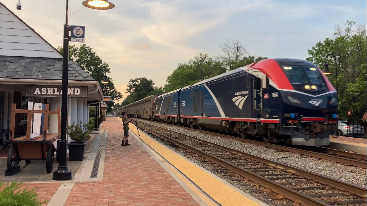 Amtrak 53 SB Auto Train passing by the Ashland, VA Depot.