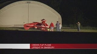 Small plane flips over in Simsbury