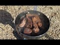 ソロキャンプ　ハラミステーキ