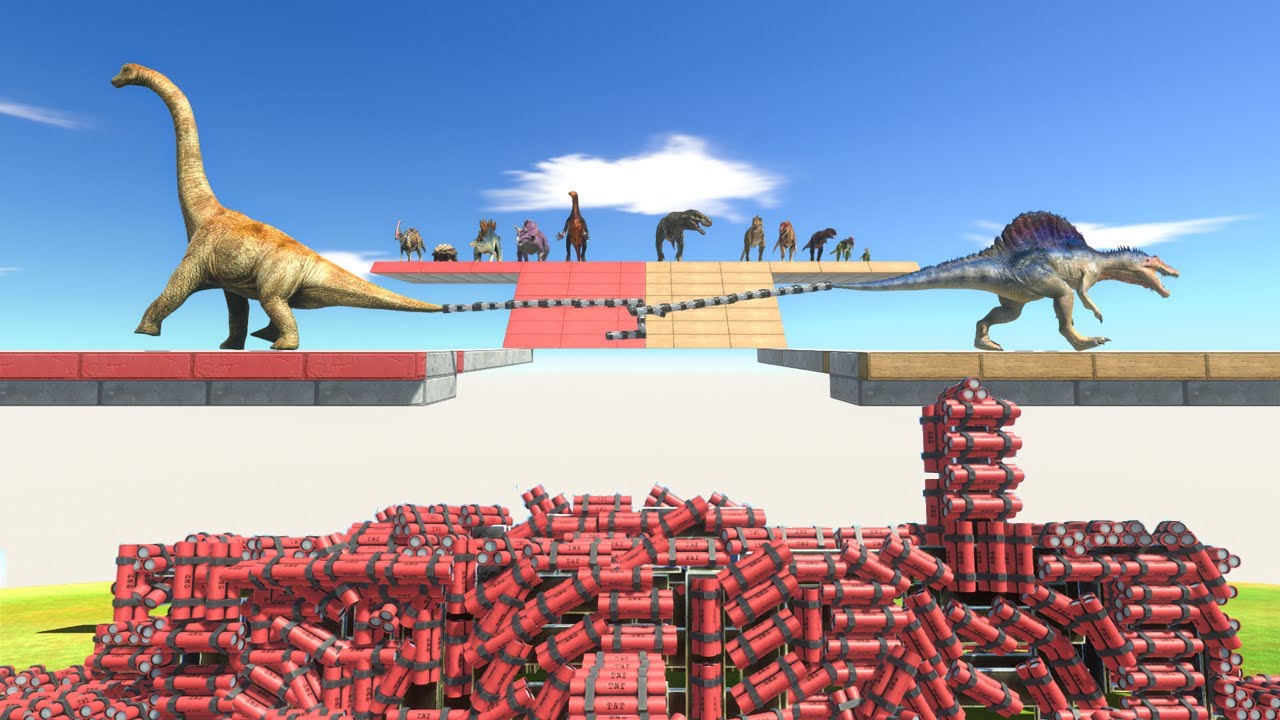 Carnivore Dinosaurs vs Herbivores on Tug of War with Dynamite - Animal Revolt Battle Simulator