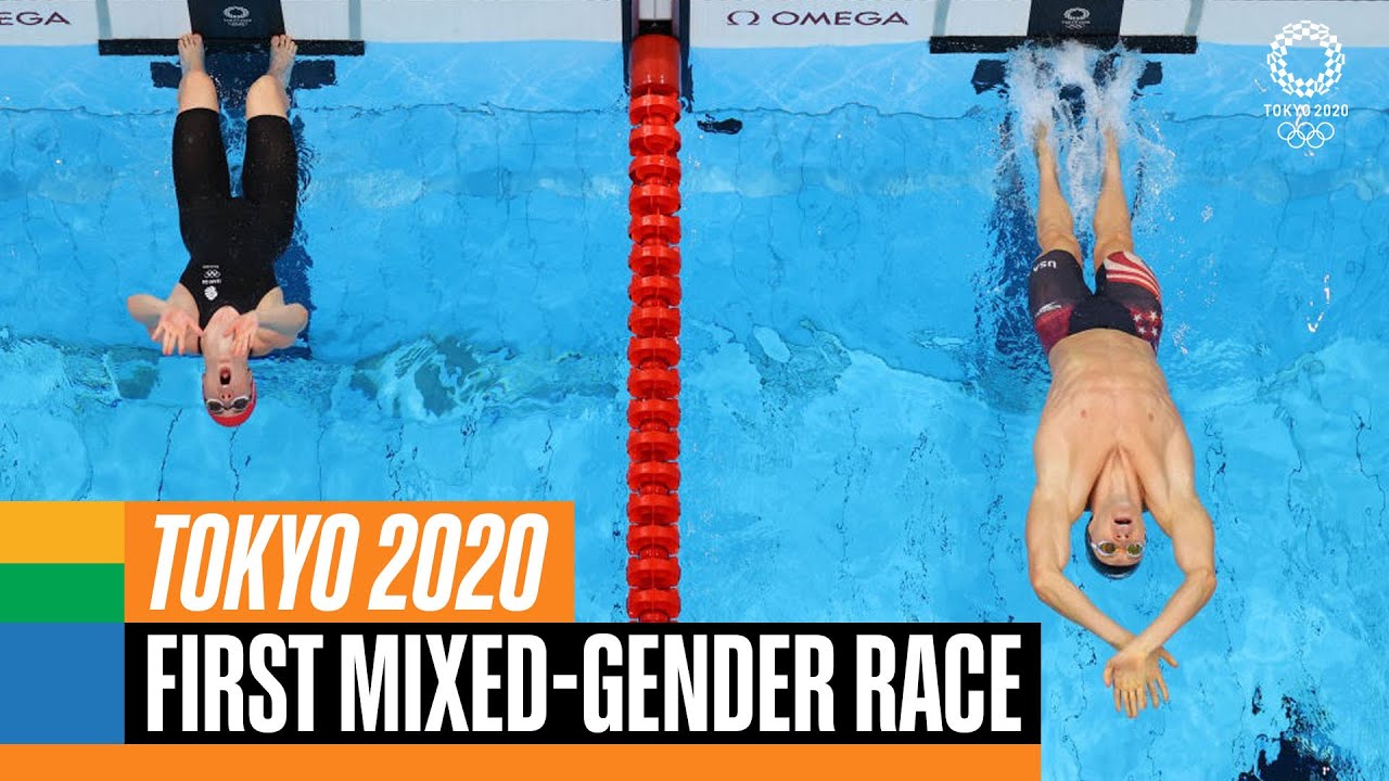 Historical First Swimming Mixed Gender Race at the Olympics  Tokyo 2020 Replays