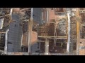 Inspection aérienne après incendie d'un bâtiment, image de drone