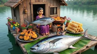 Miniature Doll BIG TUNA FISH Cooking ASMR 🐟🔥 | Floating House Indian Village Tiny Kitchen Story  screenshot 1