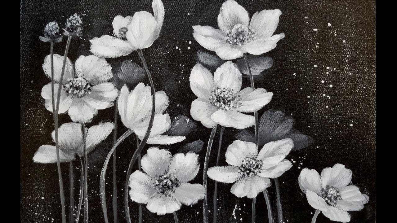 Easy Black and White Floral Acrylic Painting Tutorial for Beginners LIVE 