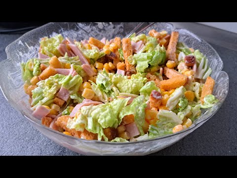 САЛАТ НА КАЖДЫЙ ДЕНЬ БЕЗ ВАРКИ с ветчиной и сухариками