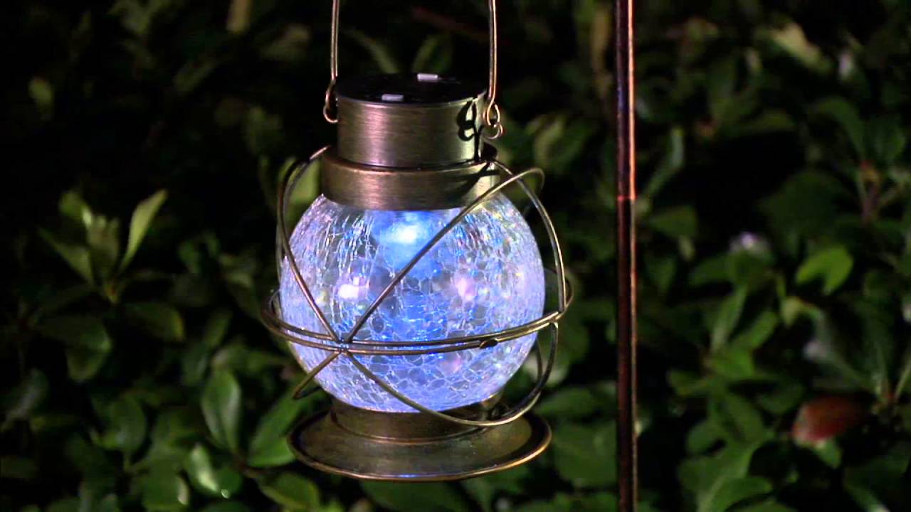 Compass Home Solar Color Changing Crackle Glass Lantern on QVC
