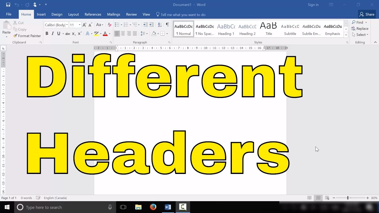 word headers different for each page