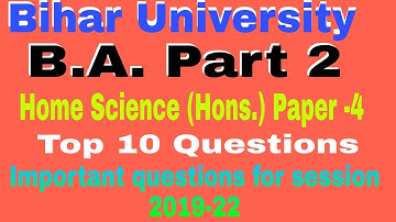 Brabu Muzaffarpur|| B.A. Part 2 Home Science Honours Paper 4||Bihar University||Home Science
