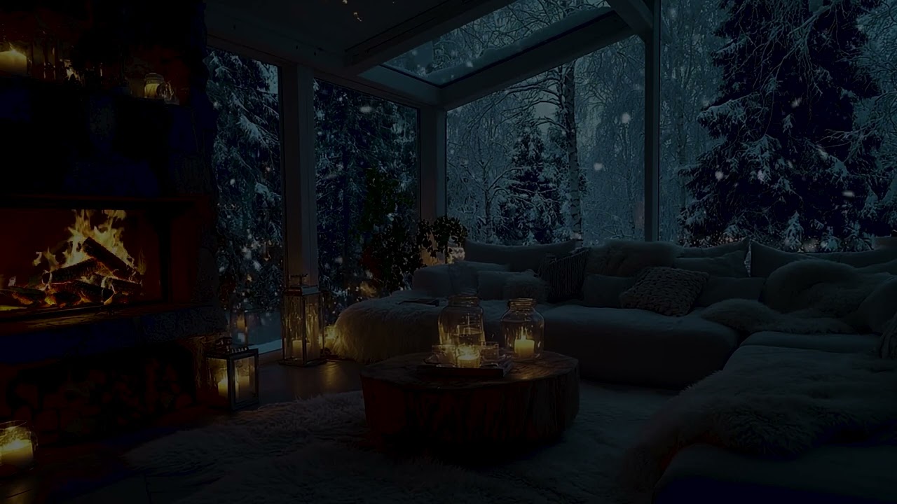 Relaxing Winter Snowfall ❄ Soft Jazz & Cozy Cabin Fireplace Sounds for Unwind
