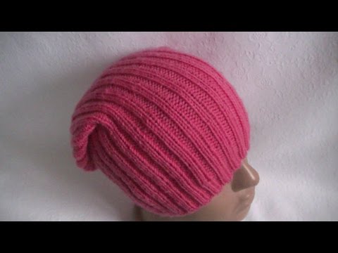 Вязание шапки узором резинка 2 * 2.Knitting hats pattern gum 2 * 2