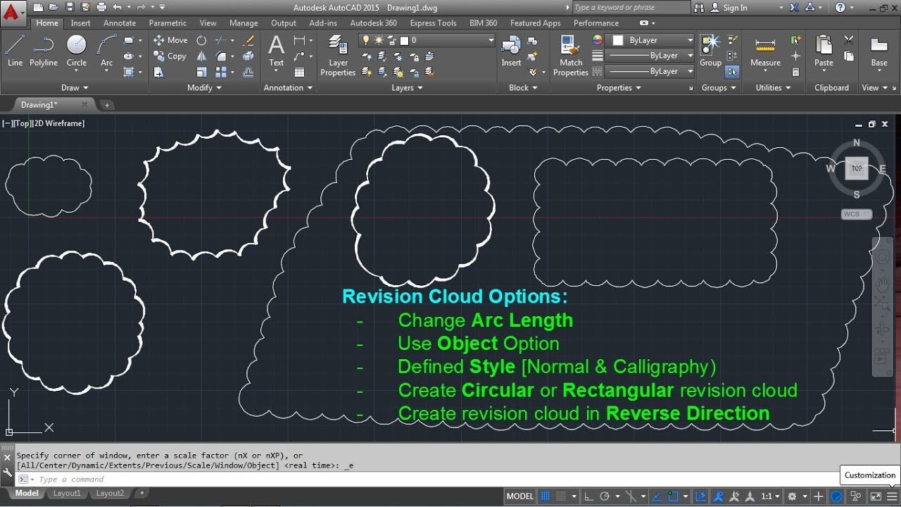 Autocad Revision Cloud Command Tutorial Complete | Arc Length Inside Out Settings Scale Line Width