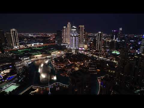 Dazzling Nighttime Delight: Dubai Mall Skyscraper Time Zone in Downtown Dubai, UAE (4K)