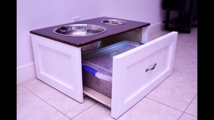 DIY Elevated Dog Bowl Station With Extra Food Storage