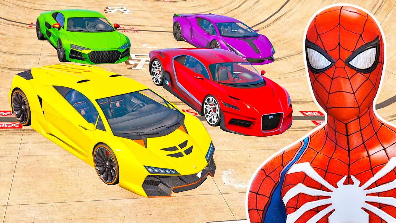 SUPER CARROS com Homem Aranha e Heróis! Corrida com Saltos na