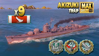 Destroyer Akizuki: 9 ships destroyed on map Trap - World of Warships