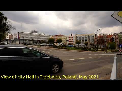 View of city Hall in Trzebnica, Poland, May 2021