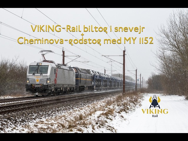 VIKING-Rail biltog i snevejr & Cheminova-godstog med MY 1152