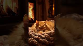 Sleep with your cat in cozy room and fireplace burning purringcat asmr shorts