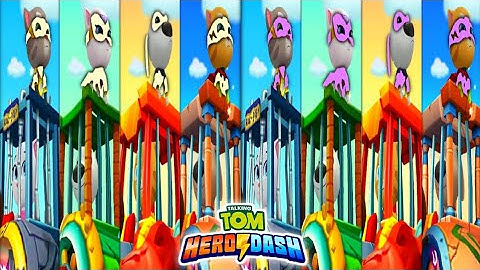 Talking Tom Hero Dash - All Heroes - Cream & Light Purple Colour Suit And Saving All Super Heroes