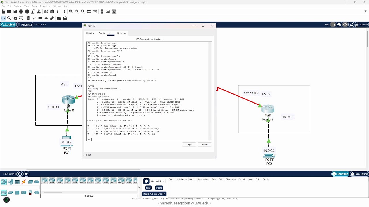 INFO 3607 - Lab 5.1 - Simple eBGP configuration - Week05 - 20260123-1800