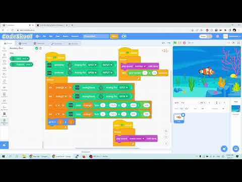 Using Raspberry Pi PicoW BLE with CodeSkool Scratch Blocks: JoyStick Analog Read to Move Fish