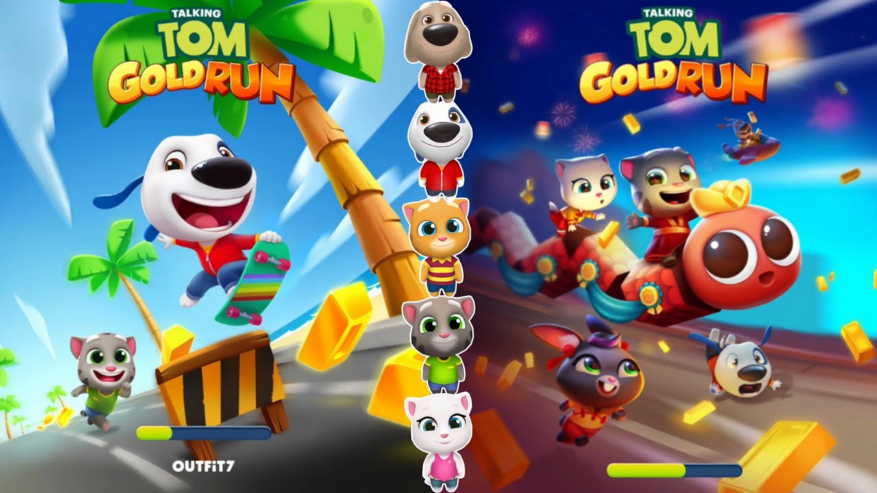 Talking Tom Gold Run Skateboard Hank vs New Year's Carnival - Genie Angela vs Ginger