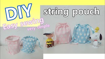 DIY String Pouch/안감없는 스트링파우치만들기/How to make a string pouch/Easy sewing/[play sewing]