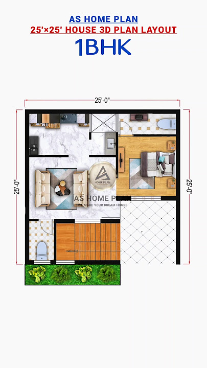 25 by 25 house plans | 25×25 house plan 3d | 1BHK | house with car parking #houseplan #home