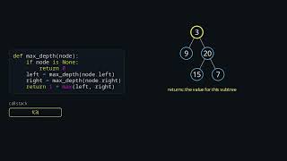 LeetCode 104: Maximum Depth of Binary Tree — visualised | Easy