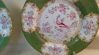 RARE Antique MINTONS Plate COCKATRICE Chartreuse Green. 22.5cm. Hand Painted Enamel Paint.
